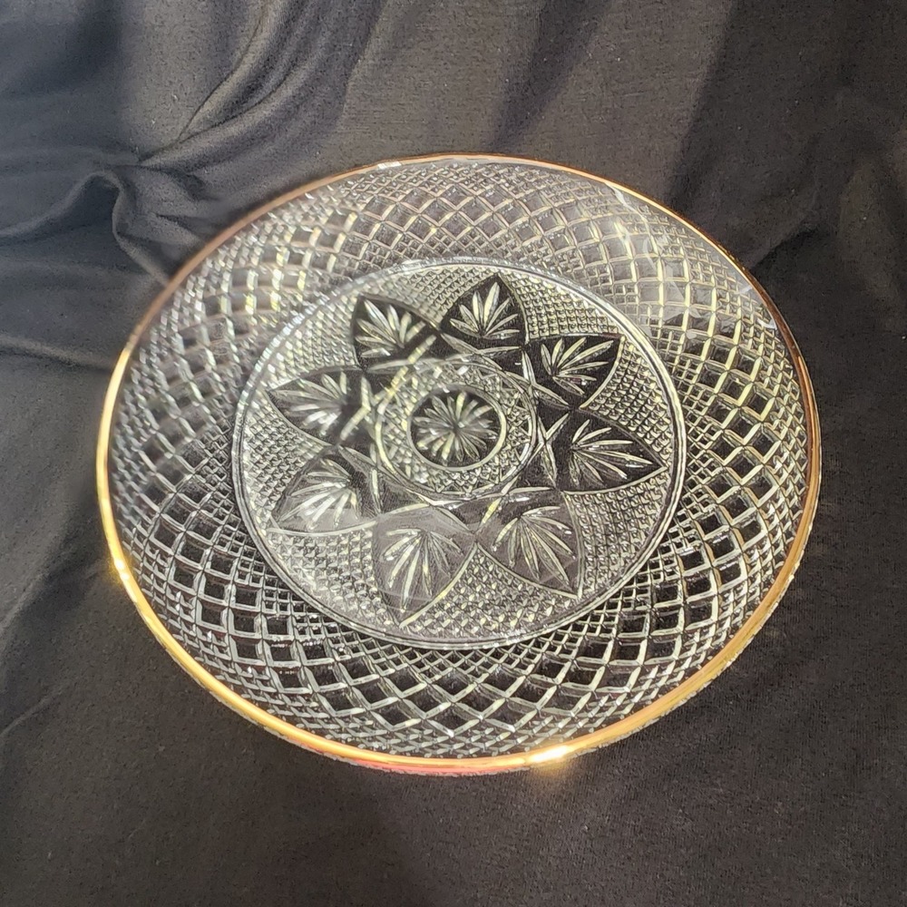 Luminarc-Durand Glass ANTIQUE 18kt gold rim 8" dessert plate-USA Single‎